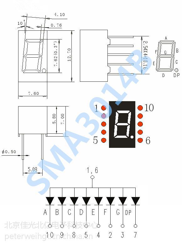 供应03寸一位数码管1位七段管共阴红光sma3014ahrs天津河北厂家批发