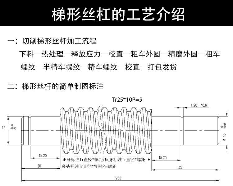 梯形丝杆tr225245丝杆螺杆厂家定做t型丝杠丝杆及配套螺