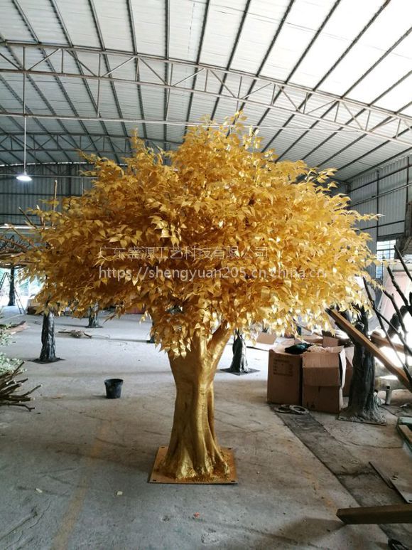 仿真金色榕树金色树许愿树玻璃钢黄金树