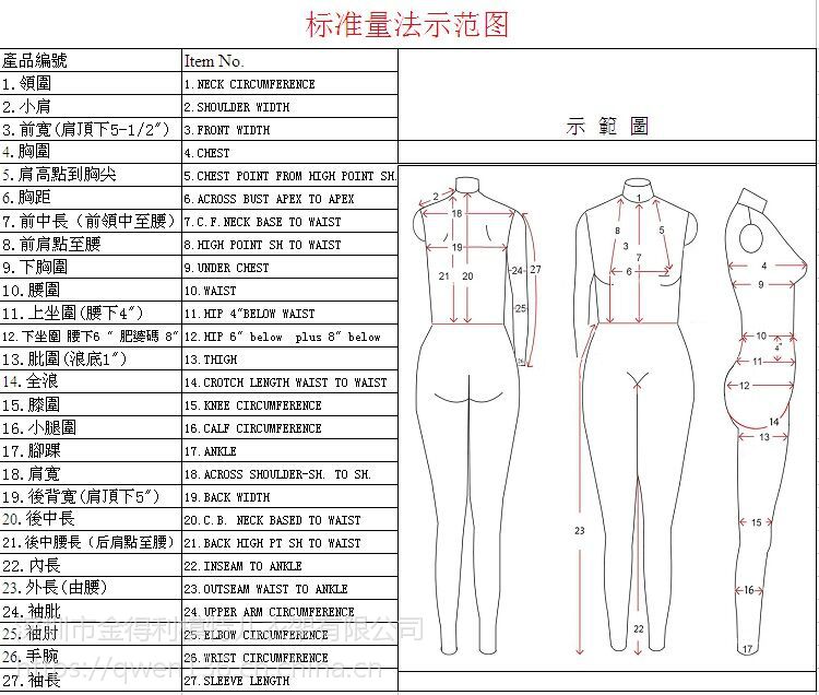 女性人体尺寸表图片