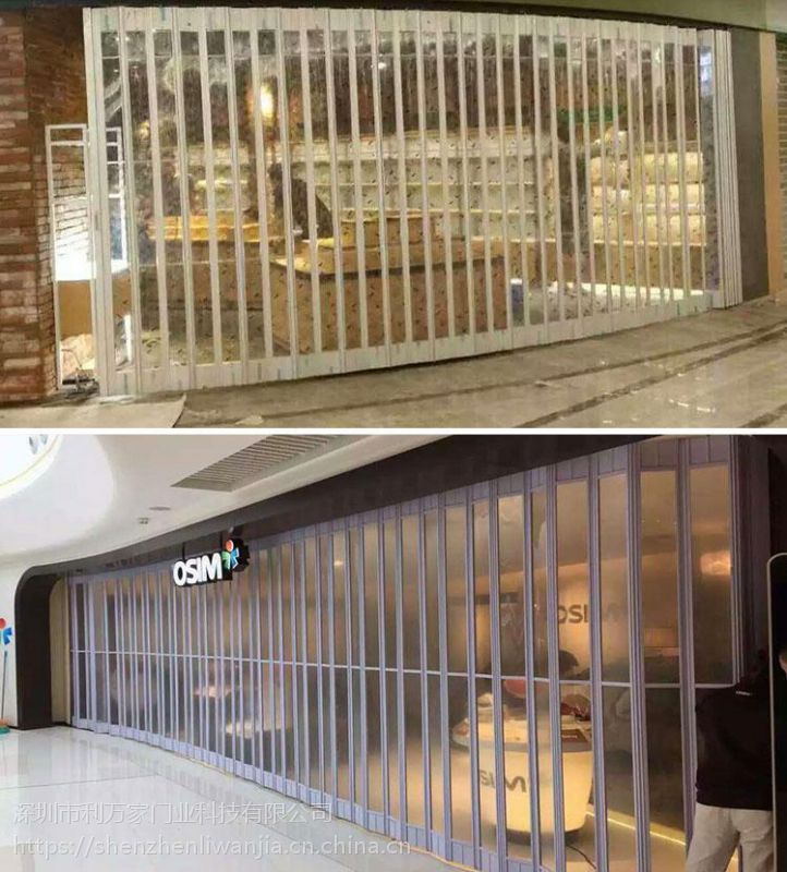广州水晶透明折叠门香港推拉弧形防盗门机场店铺