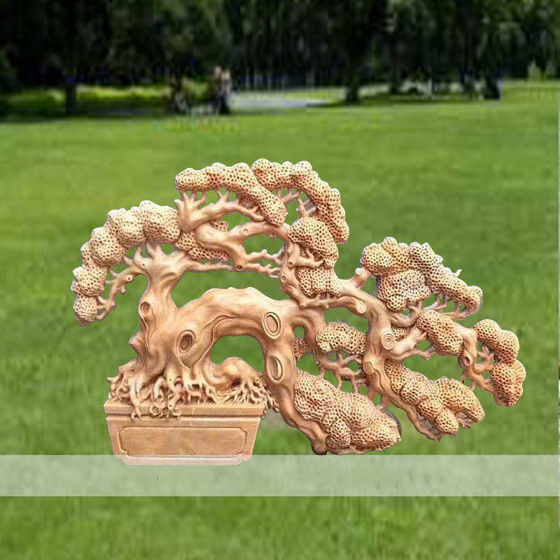 石雕发财树晚霞红大型景观树雕刻泰山石刻字草坪自然石金钱树雕塑摆件