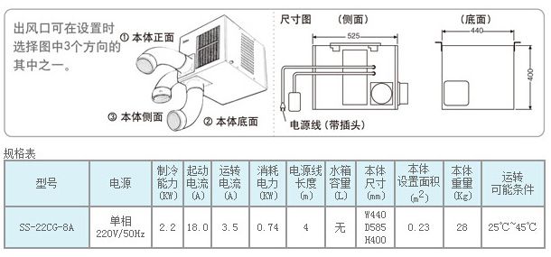 崗位點對式冷氣機冷風機ss22cg8a吊頂式移動空調