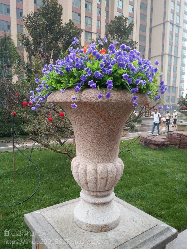石雕欧式花钵黄锈石花瓶大理石花盆庭院户外小区广场别墅摆件曲阳润恒
