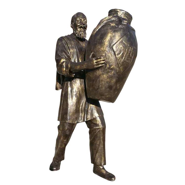 铸铜古代伙计倒酒造型雕像迎宾招财玻璃钢店小二提壶斟酒铜塑像树脂