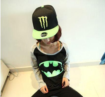 潮原宿韩版荧光绿魔爪平沿嘻哈街舞棒球帽时尚男女鸭舌帽子批发