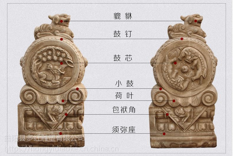 大理石仿古门墩石鼓汉白玉做旧抱鼓石招财复古怀旧抱鼓石貔貅门鼓石墩