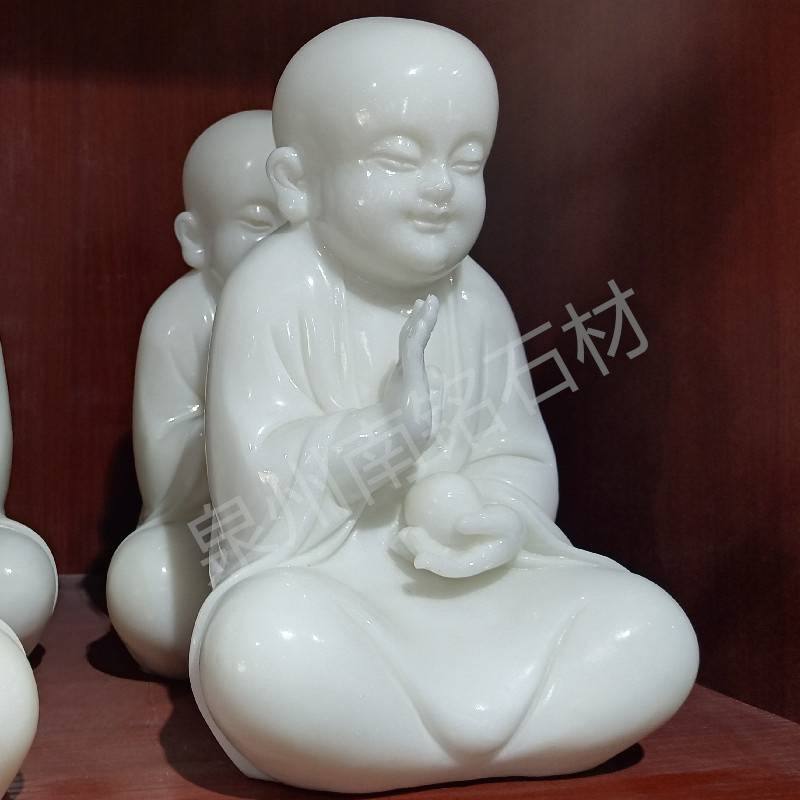 大理石石雕小沙弥小和尚人物雕塑办公室客厅汉白玉石雕工艺品摆件摆设