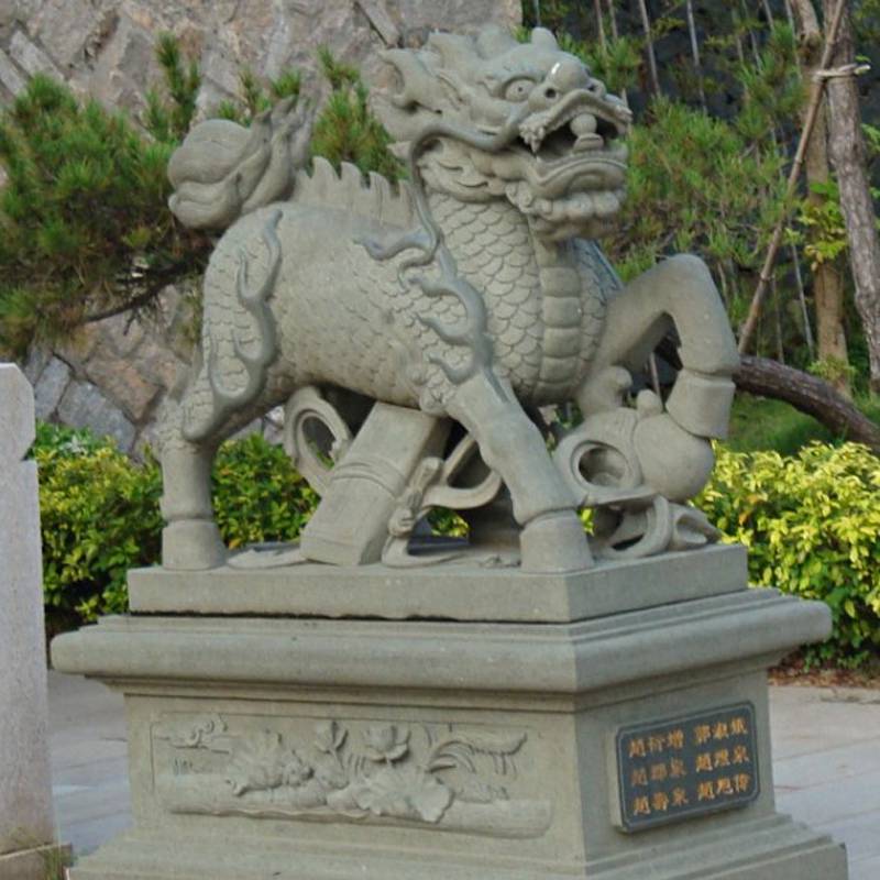 【和之 吉祥石雕麒麟摆放 石材动物雕塑 规格尺寸按需定做图片】和之 