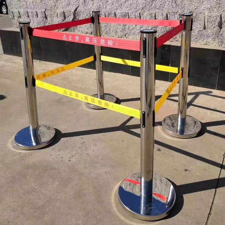 加粗不锈钢杆立柱隔离带加厚加宽锦纶带警戒绳