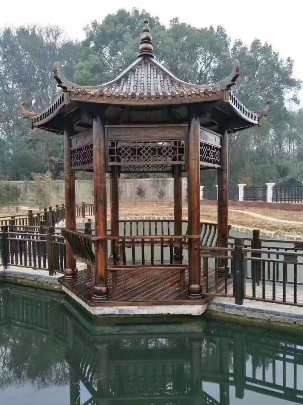 防腐木四角凉亭四角亭批发户外休闲木亭子龙凤阁