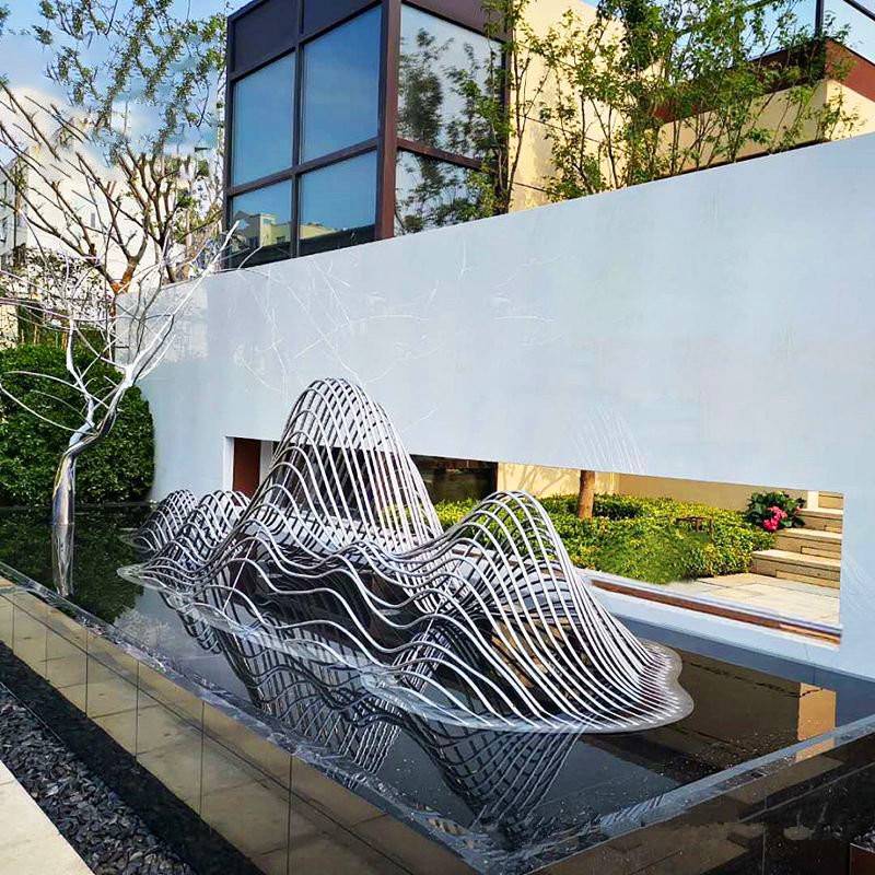 户外不锈钢假山雕塑售楼处金属铁艺创意水景山形云纹雕塑摆件