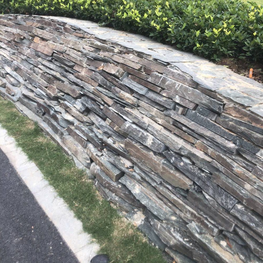 天然板岩文化石青石板乱条垒墙石庭院花园花池壁炉不规则乱边条
