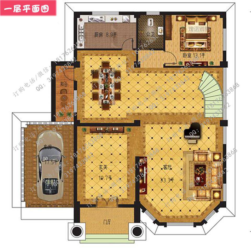 新农村自带阁楼设计图三层自建房屋施工图效果图
