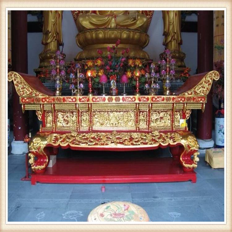 正圆工艺定做木雕供桌红木寺庙元宝桌玻萝格佛台定做厂家