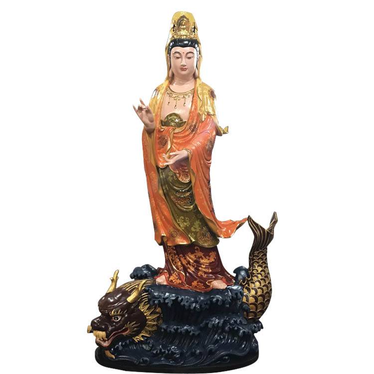 观音菩萨配善财童子小龙女佛像龙女菩萨佛像观音大士白衣青衣彩绘观音