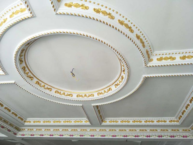 广州石膏灯盘金色石膏线描金模具室内安装效果异形订做