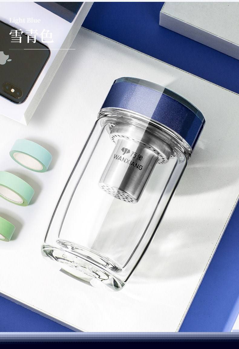 万象双层玻璃杯男女士加厚杯带滤网休闲茶水杯v181l