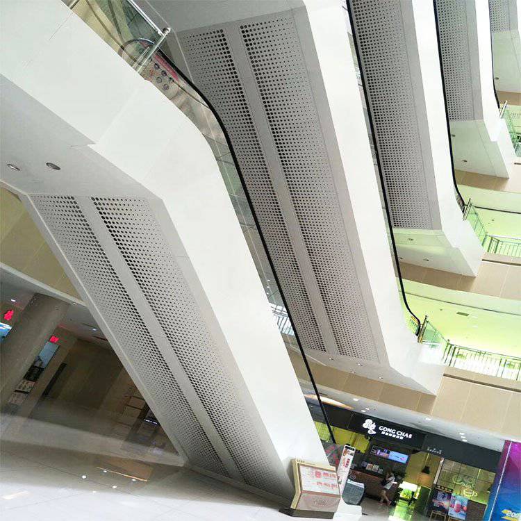 崇匠电梯扶梯两侧冲孔透光铝单板装饰15年定制经验