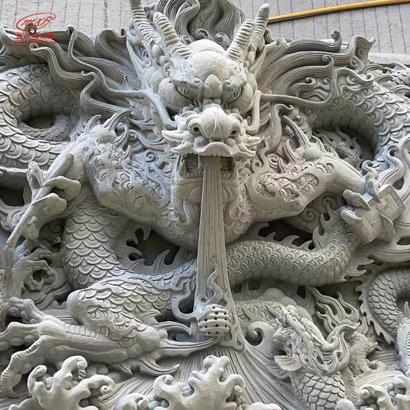 石材宗祠石雕九龙壁寺庙古建外墙花岗岩浮雕雕刻摆件