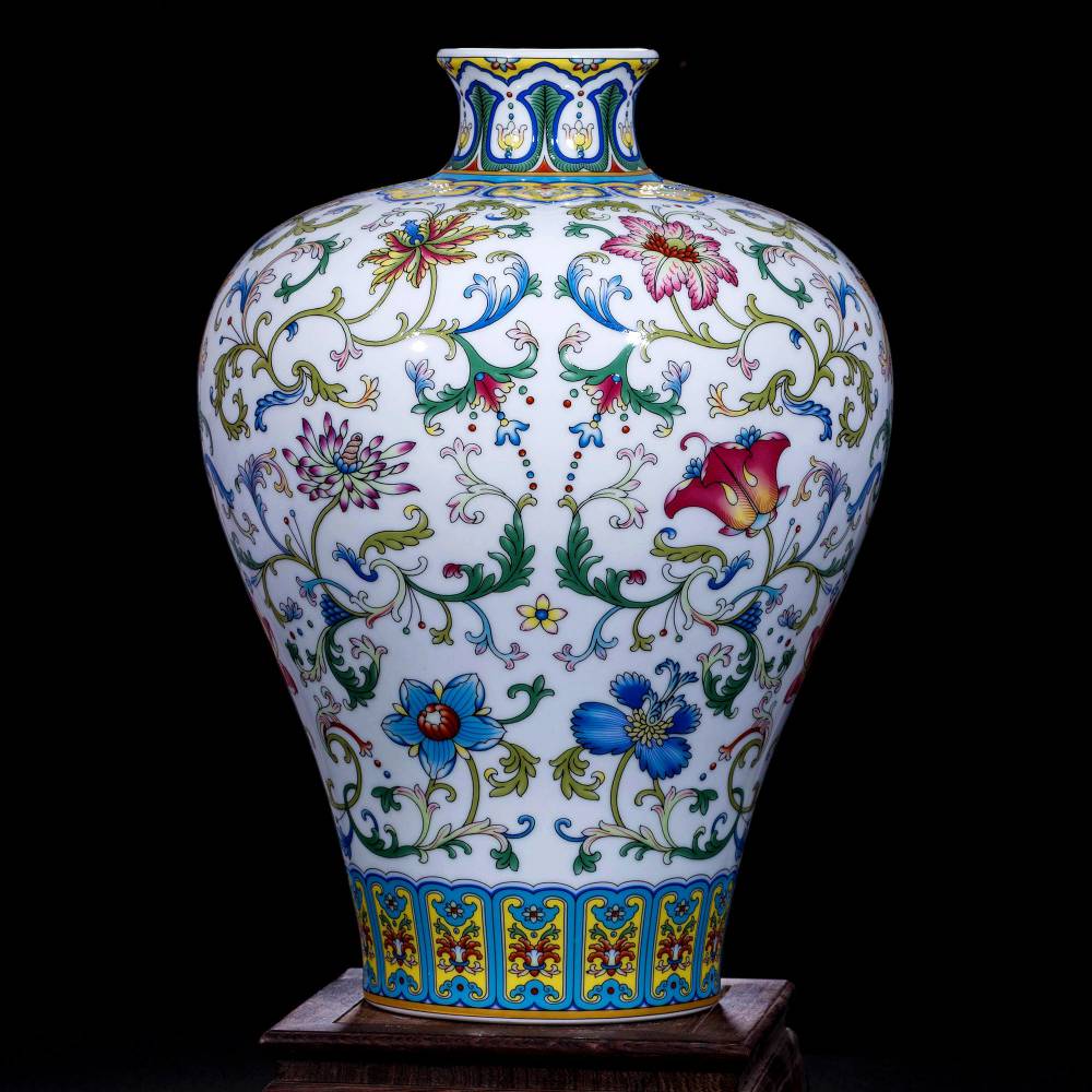 阳士琦珐琅彩万寿瓶景德镇瓷器