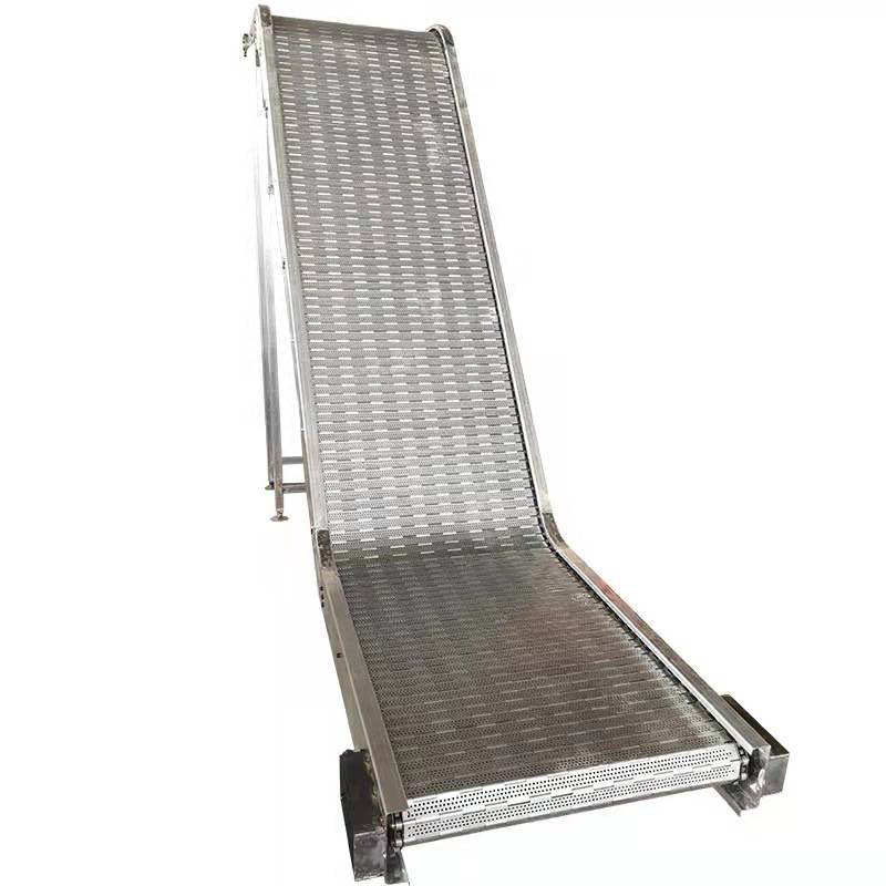 不锈钢链板式输送带耐gaowen冲孔传送带提升机爬坡冲孔链板输送设备