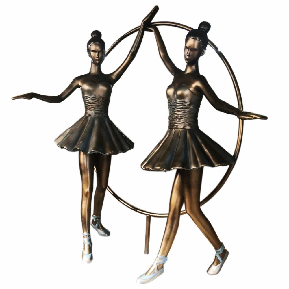玻璃钢人物跳舞雕塑小品仿古铜女孩跳芭蕾舞场景雕像摆件
