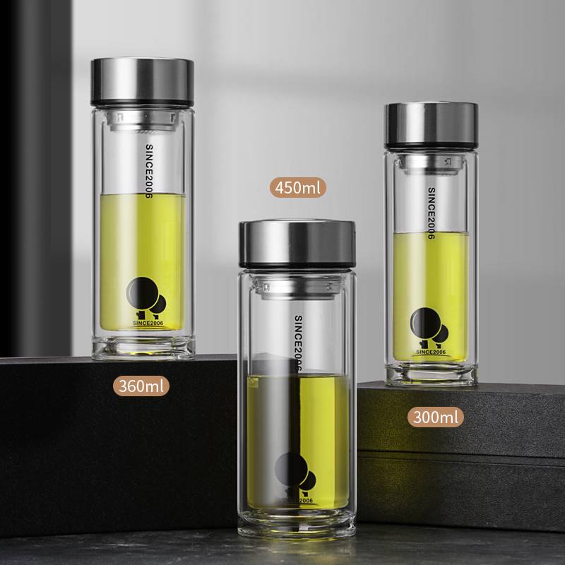 亚泰双层玻璃杯男士茶水分离隔热加厚办公室便携泡茶水杯