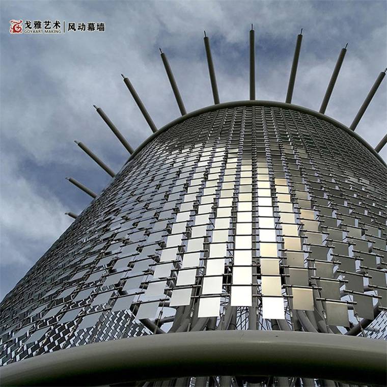 稻黄金色拉索式风动幕墙安装团队创意风铃幕墙