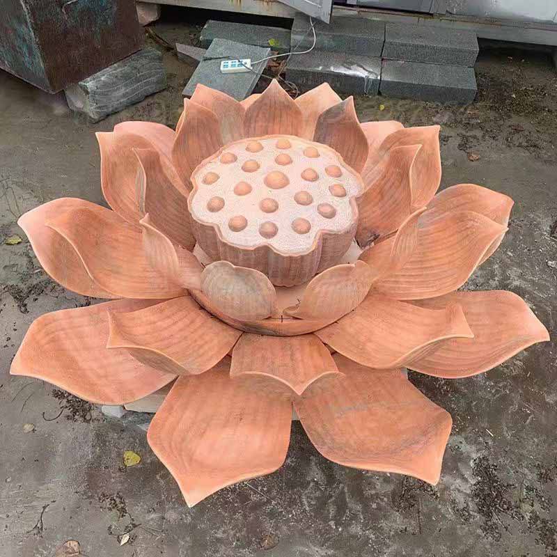 石雕莲花球晚霞红流水喷泉别墅庭院景观石刻组合流水摆件