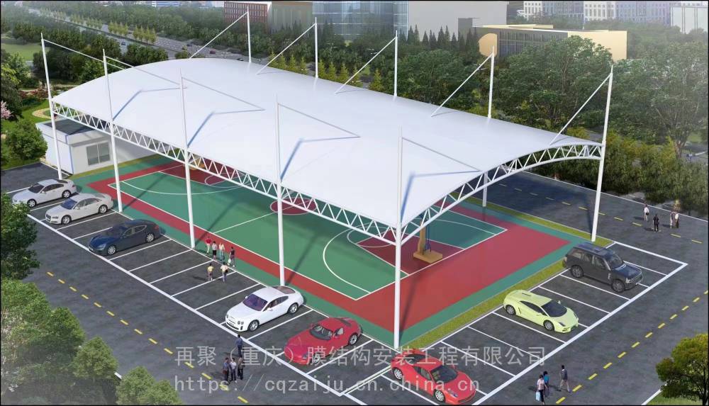 张拉膜景观棚 膜结构车棚 球场看台 非机动车车棚 光伏板雨棚】价格