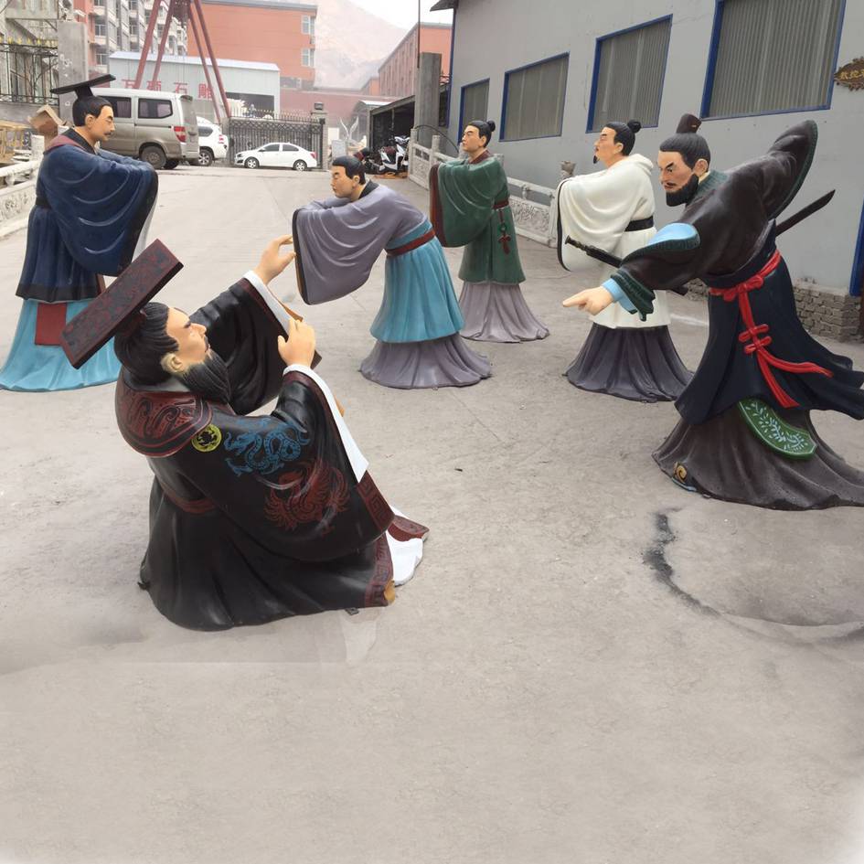 荆轲刺秦情景雕塑秦王嬴政铸铜全身站立雕像赵姬黄砂岩石雕人像影视城