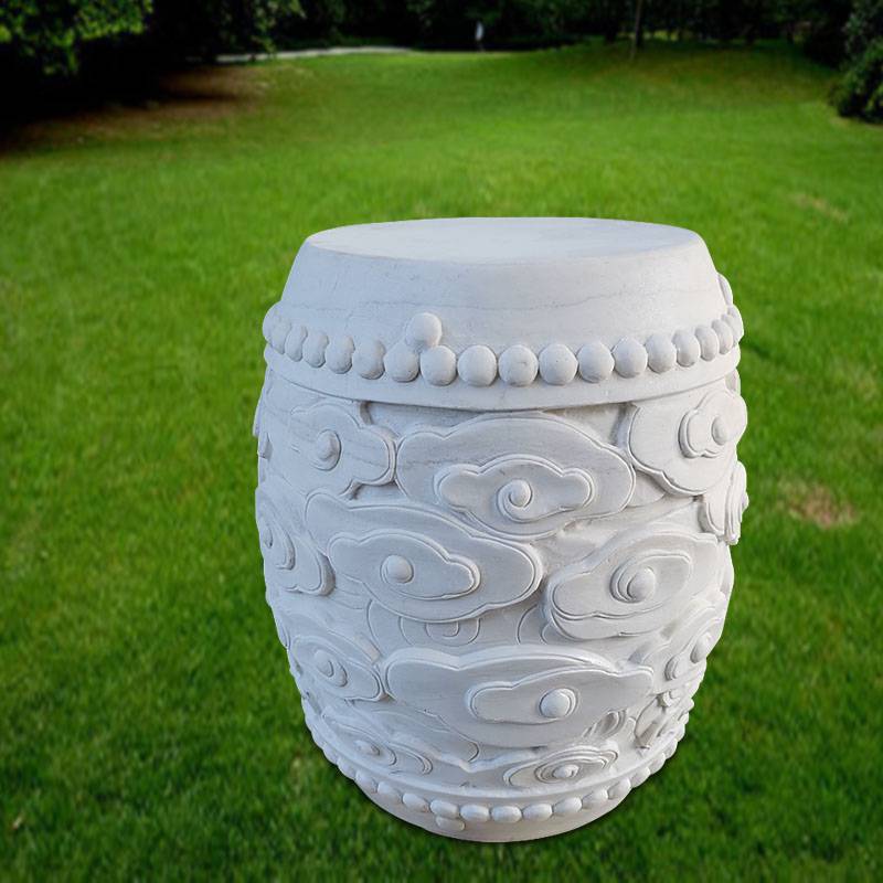 石雕石凳石墩汉白玉圆形祥云石墩石桌椅子雕刻摆件户外休闲摆件曲阳