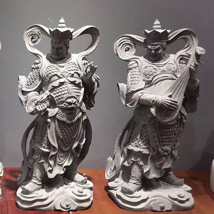 石雕哼哈二将寺庙守门神将青石哼哈二将雕塑