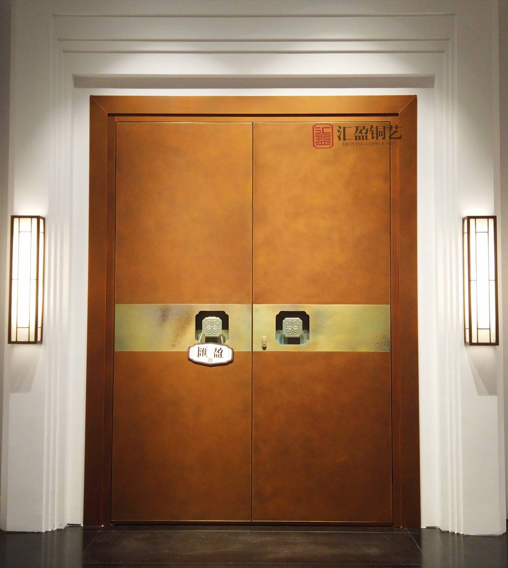 汇盈门艺别墅双开铜门定制高温烘烤工艺全焊接工艺美观安全牢固铜门