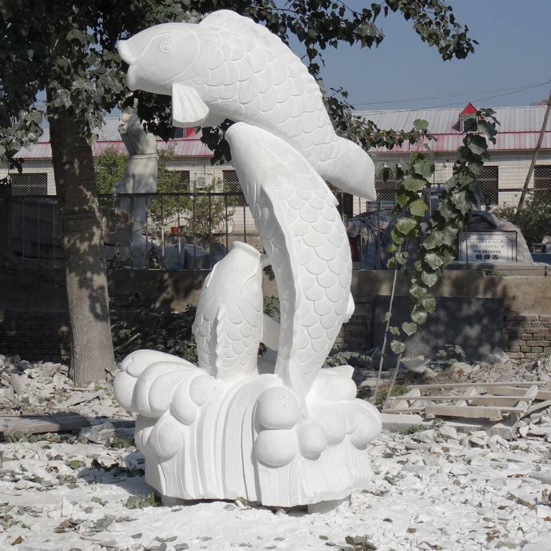 石材汉白玉晚霞红鱼跃龙门石雕鱼喷水鱼皆可定制