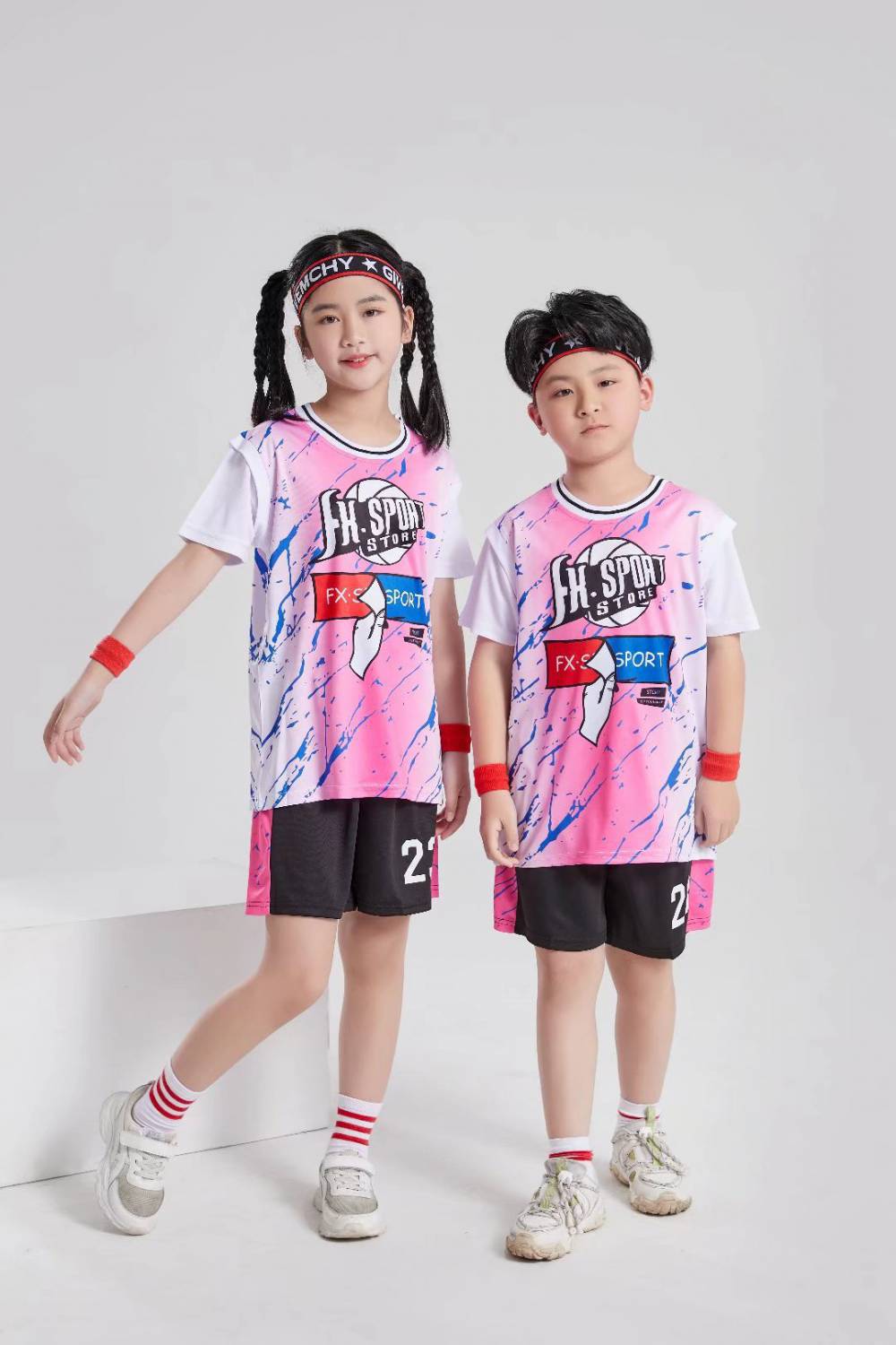 团购儿童假两件短袖球服男女速干球衣幼儿园学生篮球服套装印字号