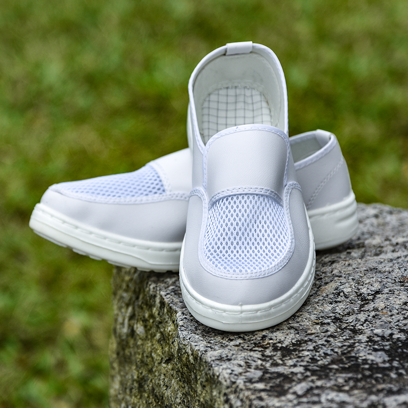 无尘车间静电防尘工作鞋白色pvc网面鞋图片