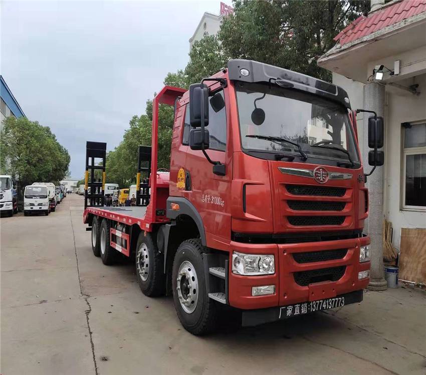 配350马力四桥拖车解放四轴大挖机拖车悍v前四后八平板运输车价格