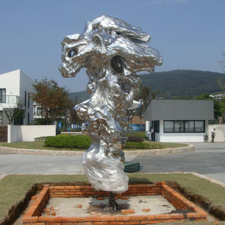 抽象不锈钢镜面太湖石雕塑假山造型售楼部水景摆件永景园林