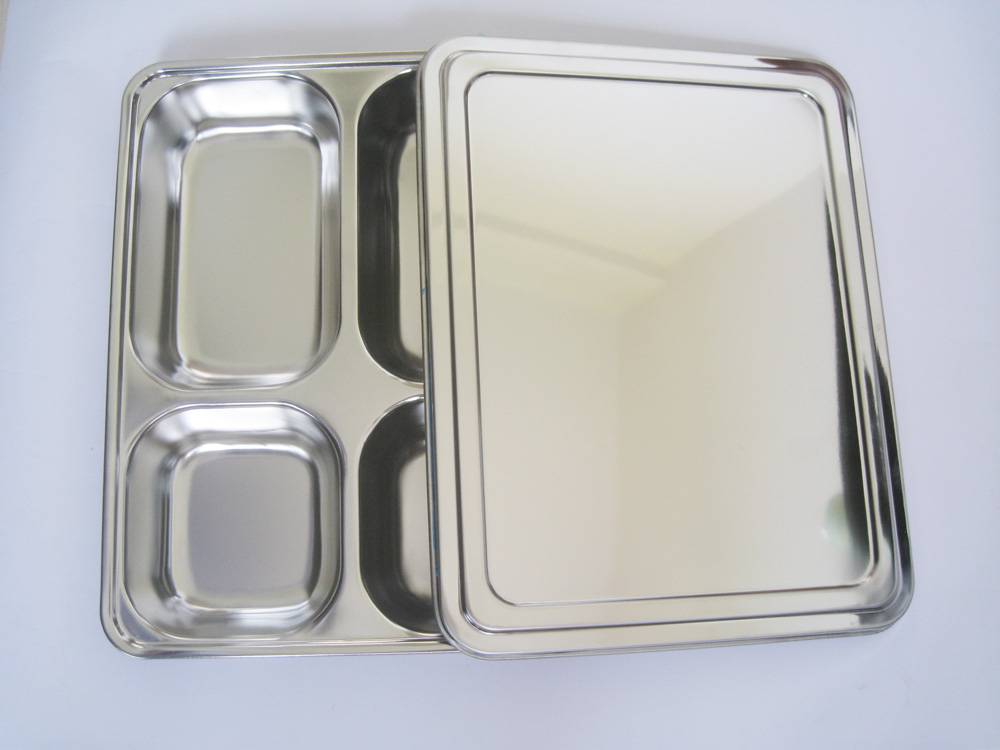 不锈钢成人款四格餐盘四格食堂餐盘自助餐餐盘带盖四格餐盘