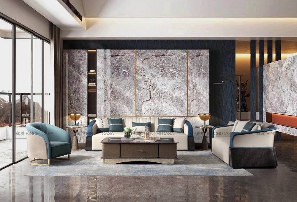 轻奢风格皮沙发简奢客厅家具深圳奢华家具品牌工厂客厅家具图片