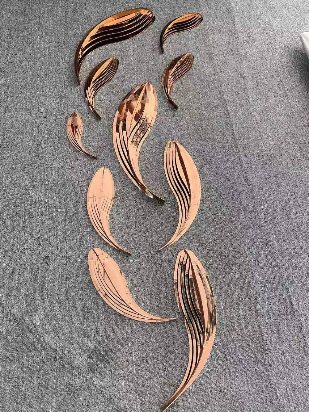 不锈钢多层鱼雕塑摆件户外景观小品不锈钢镜面小鱼水池水景雕塑