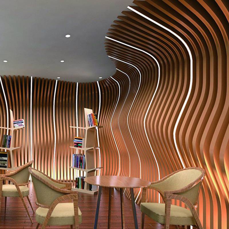 天悦外墙异形铝方通茶楼形象墙屏风水曲柳铝合金定做