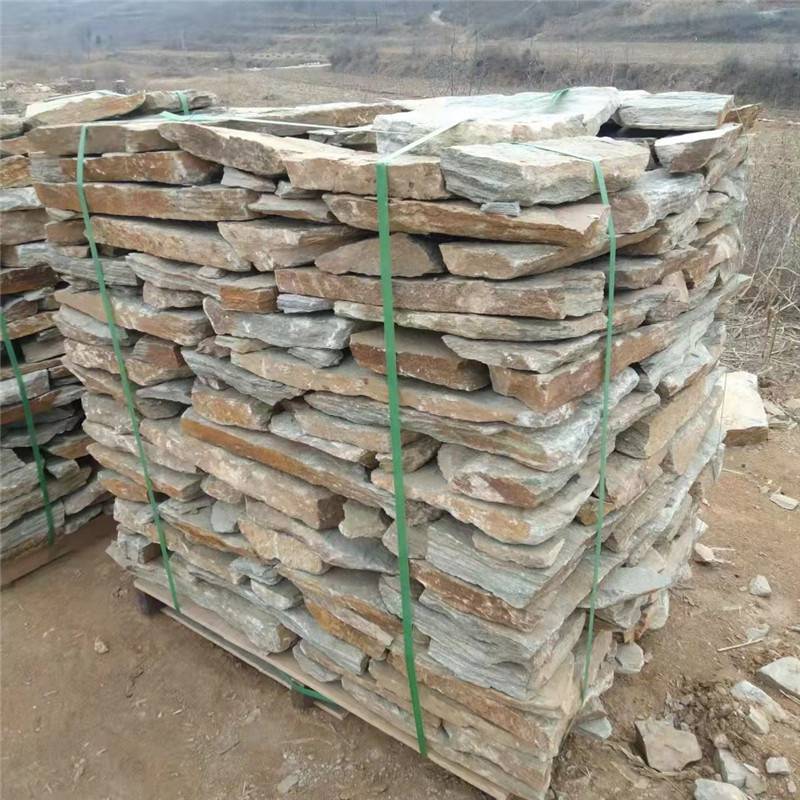 锈色虎皮石碎拼黄色片石碎拼石黄木纹碎拼板岩石材