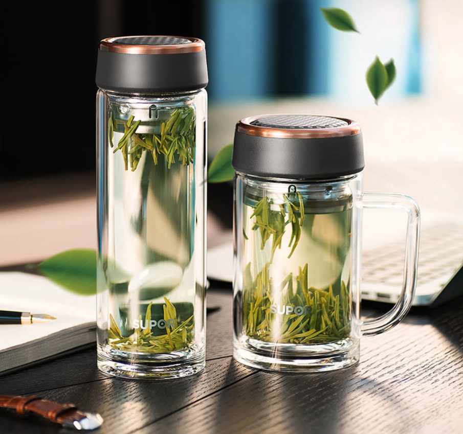 苏泊尔双层玻璃杯泡茶杯子家用商便携隔热水杯带盖带把滤网图片大 