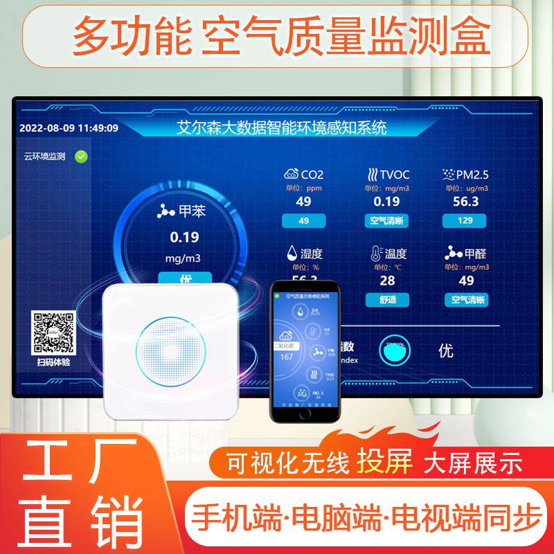 定制大气在线环境监测终端大屏空气质量检测系统甲醛可视化