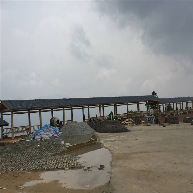 开江景区长廊茅草瓦廊道走廊 宣汉公园长廊亭廊定制施工 达州防腐长廊