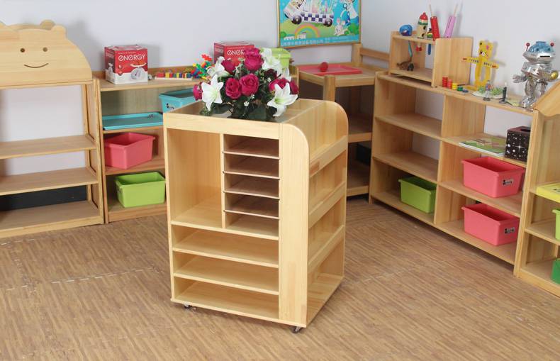 实木美工柜幼儿园原木移动美工台