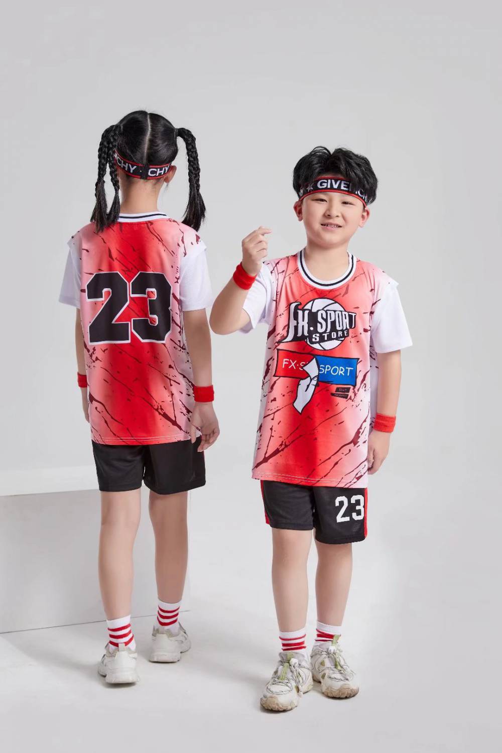 团购儿童假两件短袖球服男女速干球衣幼儿园学生篮球服套装印字号